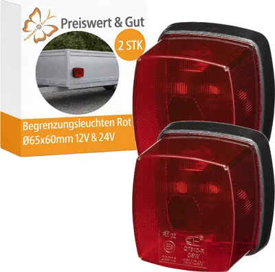 Produktbild von Begrenzungsleuchte Anhänger rot 2er Set Ø65 x 60 mm E-Typ für 12V 24V als Positionsleuchte Umrissleuchte