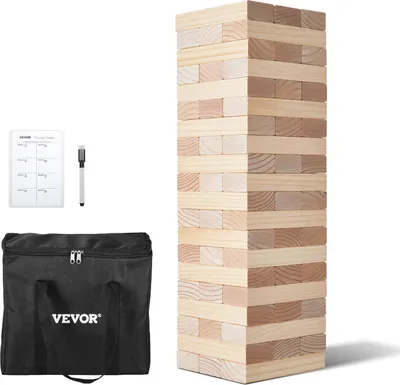 Image de VEVOR Swinging Tower avec 60 pièces, tableau d'affichage et sac de transport, bois de pin, hauteur de la tour en bois jusqu'à 60 cm, jeu d'empilement en bois, Tumbling Tower jeu familial pour fêtes en intérieur/extérieur