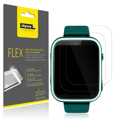 Produktbild von 2x Schutzfolie für Okyuk T45 Smartwatch Kinder Folie, 100% Displayabdeckung, dipos Flex