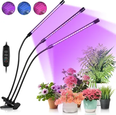 Produktbild von EINFEBEN Pflanzenlampe LED, 30W Vollspektrum Pflanzenleuchte, 3 Heads 60LEDs Grow Lampe, 360° Einstellbar Zimmerpflanzen Wachstumslampe mit Zeitschaltuhr, 3 Arten von Modus, 10 Arten von Helligkeit Garten- & Gewächshaus-Zubehör