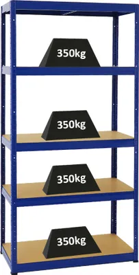 Produktbild von Schwerlastregal Slim Elephant S | HxBxT 180x90x45 cm | 5 Ebenen | Fachlast 350 kg | Blau
