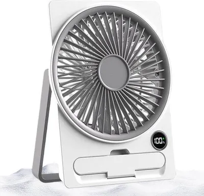 Produktbild von Elektrischer Tischventilator, USB-Ladung, schlanke Kartenform, 14,3 x 4 x 18 cm, 6 Geschwindigkeiten, LCD-Anzeige, tragbar für Schlafzimmer & Camping