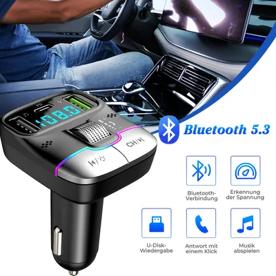 Produktbild von 7Magic Bluetooth 5.3 FM Transmitter für Auto, MP3-Player KFZ-Transmitter 2 Mikrofone, Typ C PD 25W Dual USB Schnell ladegerät Auto, Bass-Boost