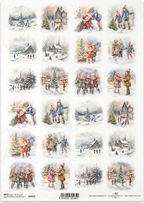Produktbild von ITD Reispapier Decoupage Bastelpapier Serviettentechnik-R2452 Winteransichten, Winterspiele für Kinder
