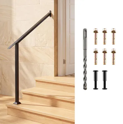 Produktbild von KOMFOTTEU 3-Stufen Handlauf, Treppengeländer aus verzinktes kaltgewalztes Metall mit flexiblem Winkelverstellung,Eingangsgeländer inkl. Montagematerial für Innen- und Außenbereich, Schwarz, KI-generiertes Bild
