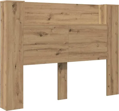 Image de Tête de lit VidaXL avec espace de rangement et éclairage LED, en bois d'ingénierie « Artisan Oak »