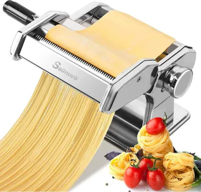Produktbild von Nudelmaschine Pasta Maker 1234 Manuell Edelstahl Frische Pasta Walze Cutter für Spaghetti Lasagne Einfache Reinigung und Verwendung Perfekt als Geschenk für Pastaliebhaber