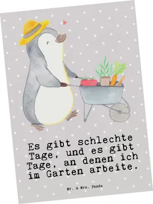 Produktbild von Mr. & Mrs. Panda Postkarte Pinguin Gartenarbeit - Grau Pastell - Geschenk, Postkarten, Gärtnern, bildkarte, Grußkarte, Fotokarte, Ansichtskarte, Gartenpflege
