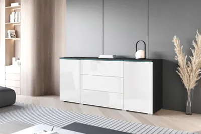 Obrázok produktu pre Kombinovaná komoda HERMINA 150 - čiernošedá / biela lesklá