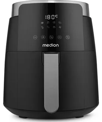 Immagine prodotto di Friggitrice ad aria calda MEDION P40 L (4,7 litri, friggitrice ad aria, 1500 watt, funzionamento semplice, frittura senza olio, timer 60 minuti, fino a 200° C, rivestimento antiaderente, MD13030) nero