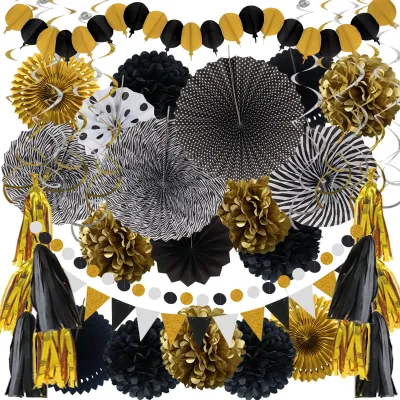 Imagen del producto de Kit de decoración para fiestas, de 41 piezas, en colores y dorado, que incluye pompones de papel y guirnaldas, ideal para cumpleaños