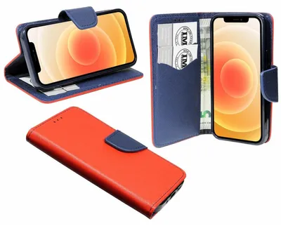 Produktbild von Buch Tasche Fancy für iPhone 12 Mini Handy Hülle Etui Brieftasche Schutzhülle mit Standfunktion, Kartenfach Rot-Blau