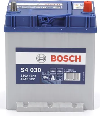 Produktbild von Bosch S4 030, Plombierte Bleisäure (VRLA), 40 Ah, 12 V, 330 A, Auto, Blau, Grau