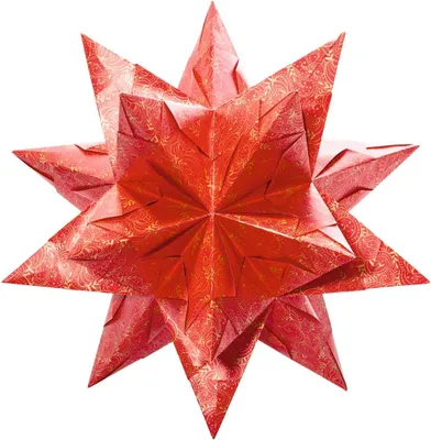 Produktbild von folia 408/2020 - Bastelset Bascetta Stern Winterornament rot/gold, 32 Blatt, 20 x 20 cm, fertige Größe des Papiersterns ca. 30 cm, mit ausführlicher Anleitung - ideal zur zeitlosen Dekoration