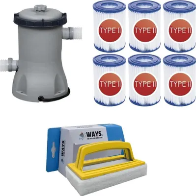 Produktbild von WAYS - Poolpflege - Filterpumpe 2006 L/h & 6 Filter Typ II & WAYS Scheuerbürste