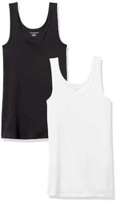 Produktbild von A. Essentials Damen Tanktop, Schmale Passform, 2er-Pack, Schwarz/Weiß, S