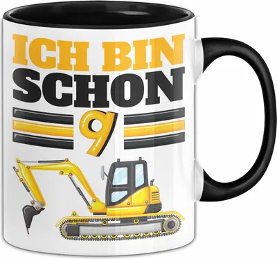 Produktbild von 9. Geburtstag Geschenk Tasse Becher Jungs Bagger Ich Bin Schon 9 (Schwarz)