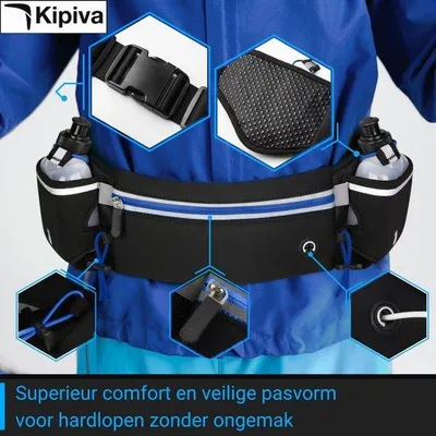 Produktbild von Flipbelt Wasserflasche – Blau – 22 x 11 cm – Laufgürtel zur Flüssigkeitszufuhr mit 2 Trinkflaschen – für Damen und Herren