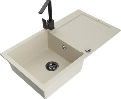 Immagine prodotto di Mexen Leo lavello in granito a 1 vasca con scolapiatti e miscelatore cucina Rita, beige - 6501-69-670300-70