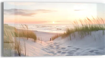 Produktbild von DEQORI Glasbild Echtglas 60x30 cm 'Abendruhe am Strand' Wandbild Bild modern Deko