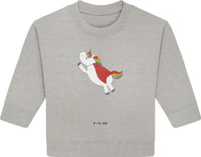 Produktbild von Mr. & Mrs. Panda Organic Baby Pullover Einhorn Geburtstag 6. - 12. Monat - Heather Grey - Geschenk, Superheld, Geburtstagsgeschenk, Bullover, Unicorn, Einhörner, Freundin