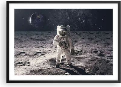 Produktbild von Gerahmtes Poster - Schwarzer Rahmen - Mond Erde Astronaut - 70x50 cm - Wand Bild - Wanddeko - Wandbilder - Kunstposter - Wandposter - Bilderrahmen - Bilder - Kunstdruck - P2BAA70x50-4882