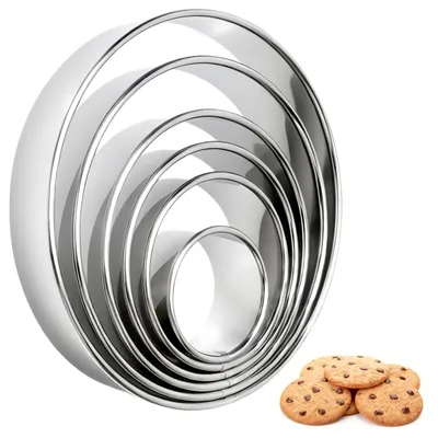 Productafbeelding van Ronde uitsteksjablonen van roestvrij staal, set van 6 – Gemaakt van roestvrij staal, verschillende maten (5,2–15,5 cm), geschikt voor donuts, koekjes, taarten, fondant, groenten en sandwiches, vaatwasmachinebestendig
