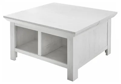 Produktbild von Couchtisch Tisch Wohnzimmertisch Westerland 93cm x 93cm Pinie weiß, mit Truhe