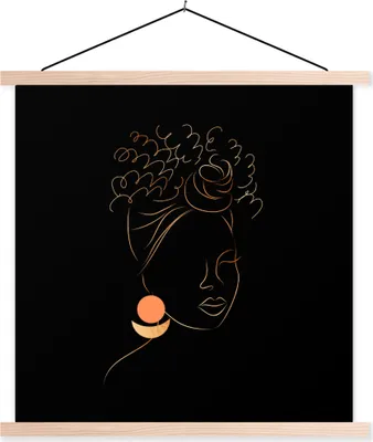 Produktbild von MuchoWow® Textilposter Frau - Gold - Strichzeichnung 40x40 cm mit holzfarbenen Rahmen - Posterleiste