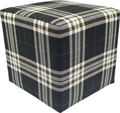 Produktbild von LOBOX Hocker 40x40 cm quadratisch – eleganter Sitzhocker aus zweifarbigem Flechtstoff im Karomuster – Dunkelbraun