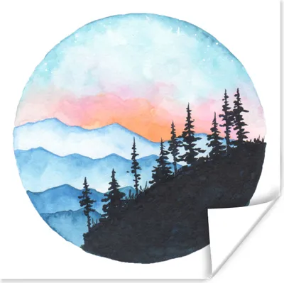 Produktbild von MuchoWow® Poster Aquarell - Baum - Berg 100x100 cm - Babyzimmer