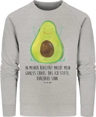Produktbild von Mr. & Mrs. Panda Baumwoll Sweatshirt Avocado Glücklich Größe S - Heather Grey - Geschenk, Pullover, Freude, Chaos, Sweater, Pulli