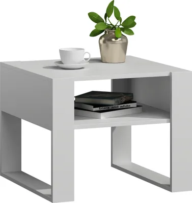 Produktbild von MATKAM Couchtisch KAJA H50 x B60 x T63,6 cm, offene Ablage unter der Tischplatte, Kufenbeine, Wohnzimmer Couchtisch Modern Wohnzimmertisch Universal (Weiß)