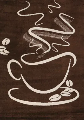 Produktbild von Küchenteppich Braun Trendiger Kaffee Teppich, Cappuccino Muster Tasse Kurzflor