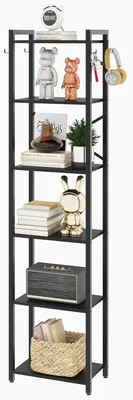 Produktbild von Bücherregal schwarz, 6-ablagen Aufbewahrungsregal, Stahlrahmen, HBC001B