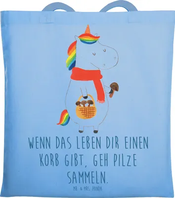 Produktbild von Mr. & Mrs. Panda Tote Bag Einhorn Pilz - Sky Blue - Geschenk, Einhörner, Motivation, Shopping Tasche, Laptoptasche, Einkaufstasche, Liebeskummer, Pilze, Stoffbeutel