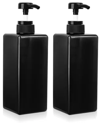 Image de 2 flacons distributeurs de savon de 650 ml, distributeurs de shampoing, d'après-shampoing et de gel douche, distributeur de liquide vaisselle en plastique avec pompe pour la douche, flacon distributeur pour lotion et gel douche, cuisine et salle de bain, noir