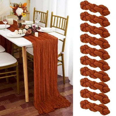 Produktbild von Tischläufer Terrakotta 10 Stück 90 x 300 cm Gaze Stoff Rustikal Boho Hochzeit Deko