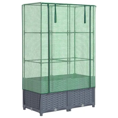 Produktbild von Hochbeet mit Gewächshaus-Aufsatz Rattan-Optik 80x40x138 cm