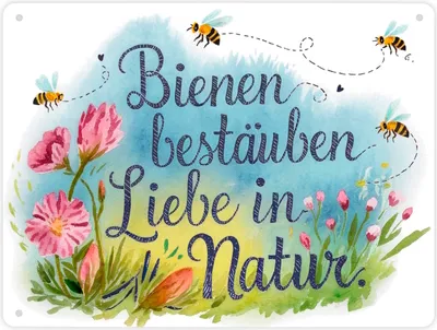 Produktbild von Bienen bestäuben Liebe in die Natur Metallschild XL in 21x28 cm