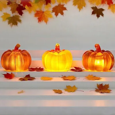 Productafbeelding van Set van 3 Verlichte Pompoenen voor Herfstdecoratie
