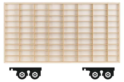 Produktbild von ArtTwist Trailer für Modellauto Vitrine | Hot Wheels Aufbewahrung zu 80 Fächen | Sammlervitrine Hängend 78,5cm x 40cm x 4cm | Setzkasten Holz für Wanddeko und Organisation (002CP)