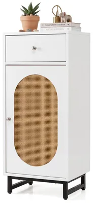 Produktbild von COSTWAY Aufbewahrungsschrank, Standschrank mit ausziehbarer Schublade, Tür, Metallständer, verstellbaren Fußpolstern, Weiß