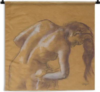 Produktbild von MuchoWow® Wandteppich Wandbehang Badende, die sich abtrocknet - Gemälde von Edgar Degas 60x60 cm Tapisserie Dekoration Wandtuch - Dekorationen - Wand Decke