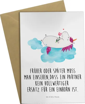 Produktbild von Mr. & Mrs. Panda Grußkarte Einhorn Verliebt - Weiß - Geschenk, glückwunschkarten, Unicorn, Klappkarte, Freundin, hochzeitskarten, Liebe, dankeskarten, einladungskarten