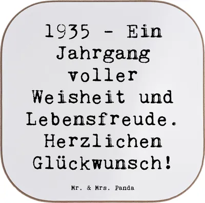 Produktbild von Mr. & Mrs. Panda Tischuntersetzer Spruch 1935 Geburtstag - Weiß - Geschenk, Geburtstagsfeier, Untersetzer für Gläser, gläseruntersetzer, Jahrgang, Tassenuntersetzer