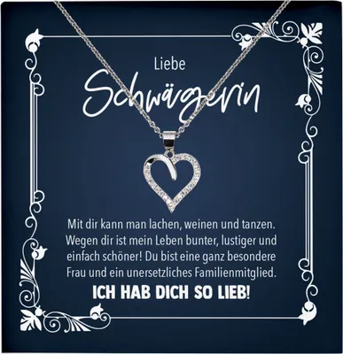 Produktbild von 22Feels Echt Silber Halskette - Schwägerin Geschenk Frauen Schmuck Set Hochzeit Geburtstag Weihnachten - Herz Anhänger, Karte