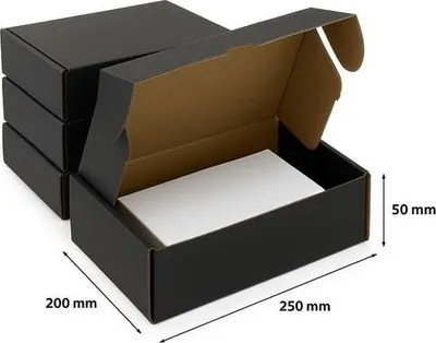 Obrázek produktu pro Karton s výsekovou formou 250 x 200 x 50 mm černý – 10 kusů, z vysoce kvalitních obalových materiálů pro dárky, objednávky