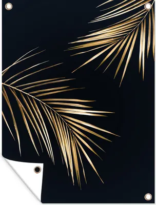 Produktbild von MuchoWow® 30x40 cm Outdoor-Poster Gartendeko Sichtschutz Garten Poster für den Garten  Blätter - Pflanzen - Gold - Schwarz - Luxus