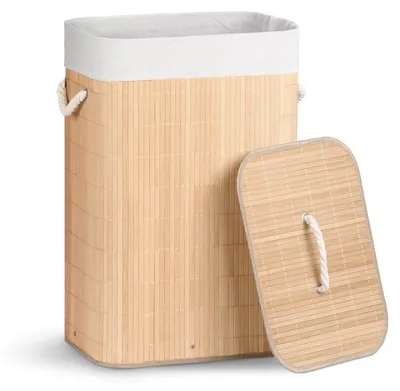 Produktbild von VOUNOT® VOUNOT Wäschekorb Bambus mit Deckel, 72L Wäschesammler mit 2 Herausnehmbaren Wäschesäcke & Griffen
